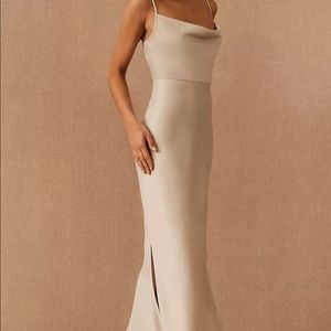 BHLDN Cali Satin Charmeuse Midi Dress, Champagne, Size 2